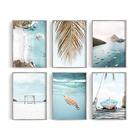 Mua Bộ 6 tranh treo tường xanh nước biển  tranh canvas tone xanh biển. có đinh tặng kèm