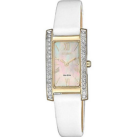 Đồng Hồ Citizen Nữ Đính Đá Swarovski Dây Da Máy Eco-Drive EX1478-17D - Mặt Xà Cừ (18x30mm)