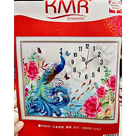 Mua Tranh thêu kín đồng hồ chim công Km040  kích thước 65 x 50 cm