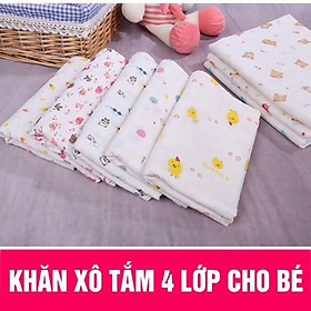 KHĂN TẮM 4 LỚP HỌA TIẾT HOA VĂN CHO BÉ SƠ SINH