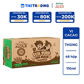 Thùng 48 hộp Sữa Tươi Lúa Mạch Nuvi Vị Ca Cao 110ml - Phát Triển Chiều Cao, Tăng Cường Trí Nhớ