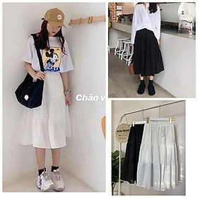 Chân Váy Vintage HÀN QUỐC Chân Váy Dáng Dài Tiểu Thư Đáng Yêu Kèm Ảnh Thật