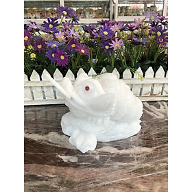 Mua Tượng Cóc Ba Chân  Cóc Ngậm Tiền  Thiềm Thừ phong thủy chiêu tài lộc đá cẩm thạch trắng - Dài 15cm