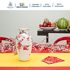 Mua Bình hoa gốm sứ Minh Long Hoa Đào 27cm  Dát Vàng 24K  dùng trang trí phòng khách  nội thất nhà ở  tặng quà tân gia  ngày tết - Bình Hoa