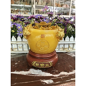 Mua Bát vàng  Bát Tụ Tài  Bát Tụ Bảo đá ngọc cẩm thạch vàng Hút Tài  Hút Lộc  Chiêu tài nạp lộc trang trí bàn thờ thần tài - Cao 15cm