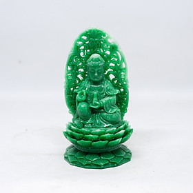 Hình ảnh Tượng Phật Bà Quan Âm ngồi thiền tòa sen bằng đá xanh cao 11cm
