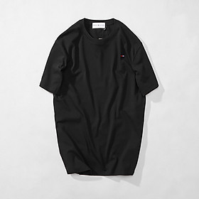 [Unisex] Áo thun trơn thêu logo vải cotton mộc chuẩn xuất Màu ĐEN