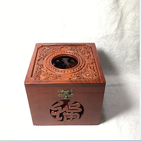 Mua Hộp đựng giấy ăn vuông elai gỗ hương chạm mặt size 14cm