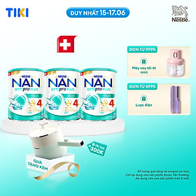 Bộ 3 lon Sữa bột NAN OPTIPRO PLUS 4 Nestle Bé 2-6 tuổi 800g/lon giúp tiêu hóa tốt (Bé 2-6 tuổi) - Tặng Nồi đa năng Gaabor