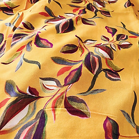 Vải lụa crep cao cấp ko co giãn họa tiết lá cây nền vàng