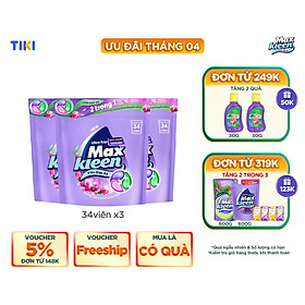 Combo 3 Túi Viên Giặt Xả MaxKleen Hương Huyền Diệu (34 viên/túi)