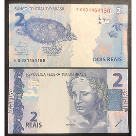 Tờ tiền con Rùa của Brazil 2 reais sưu tầm, Mới 100% UNC