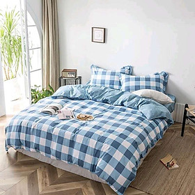 Bộ Vỏ Chăn Ga Gối Cotton PL1 - Caro Xanh - TẶNG 01 MÓC KHÓA HOUSTON