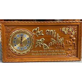 Tranh đồng hồ treo tường khắc chữ cha mẹ bằng gỗ gõ đỏ kt 41×81×4cm
