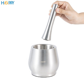 Chày cối inox 304 hình bầu giảm ồn Hobby home decor CI1 có nắp đậy