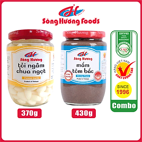 Combo 1 Hũ Tỏi Ngâm Chua Ngọt 370g + 1 Hũ Mắm Tôm Bắc 430g Sông Hương Foods