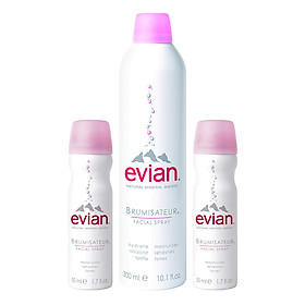 Combo 3 Chai Nước Xịt Khoáng Thiên Nhiên Evian Natural Mineral Water (1 x 300ml + 2 x 50ml)