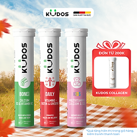 Combo Thực phẩm bảo vệ sức khỏe KUDOS KIDS + Viên Sủi KUDOS BONE + Viên Sủi KUDOS DAILY (20 viên/tuýp)