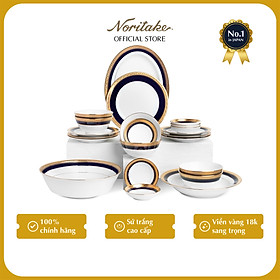 Bộ Bàn Ăn Châu Á Cơ Bản 22 Món Noritake dòng Crestwood Cobalt Gold sứ