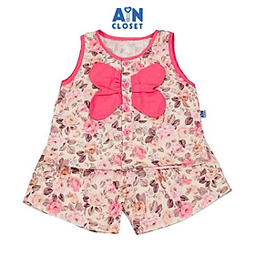 Bộ quần áo Ngắn bé gái họa tiết hoa Hồng Nâu cotton - AICDBGCGERHV - AIN Closet