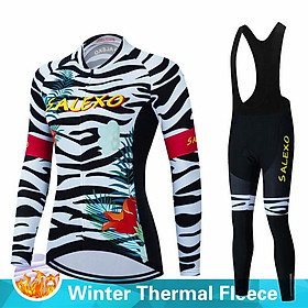2023 Salexo mùa đông lông cừu đi xe đạp bộ quần áo dành cho phụ nữ mặc quần áo xe đạp Mountian Color: long sleeve Set 8 Size: S