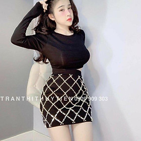 Sét áo croptop cổ tim chân váy kết ngọc