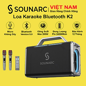 Mua Loa Karaoke Bluetooth 5.0 SOUNARC K2 + 2 Micro Không Dây  Công suất 200W Loa di động Chống Nước IPX6  Pin 24000mAh  4 Chế Độ Đổi Giọng Nói  5 Hiệu Ứng Âm Thanh Vỗ Tay - Hàng chính hãng