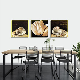 Tranh treo tường Mica Khung nhôm 3 bức Hoa ly café Hiện đại tại Bạc Liêu