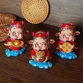 Bộ 03 tượng chibi Thần Tài 7.5cm (thỏi vàng + chậu vàng + đồng xu vàng)