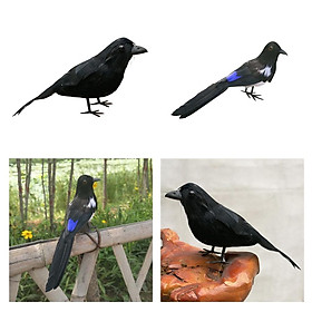 2pcs Simulated Bird Realistic Raven Crow Sculpture Garden Yard Halloween Decor