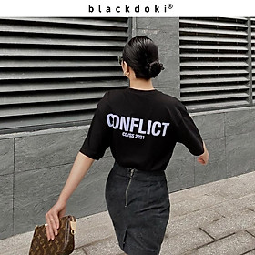 Áo thun nữ BLACKDOKI-CONFLICT , áo phông basic form rộng tay lỡ cá tính chất cotton dày dặn