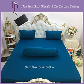 [Hàng Tặng Không Bán] Bộ 4 Món Ga Gối Thun Mát Mềm,Mịn Cao Cấp Lan Bedding - Xanh Coban