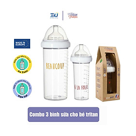 Bộ 3 bình sữa cho bé tritan Le Biberon Francais (2 bình 210ml & 1 bình 360ml) nhập khẩu Pháp chống sặc, núm ti chỉnh nha