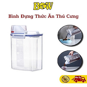 Hộp kín đựng thức ăn hạt dung tích 2kg, kèm cốc định lượng dành cho Chó Mèo