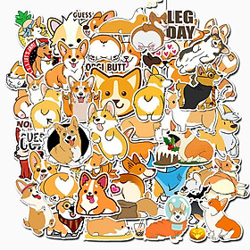 Set 60 sticker chó corgi dễ thương hình dán có ép lụa - Giao mẫu ngẫu nhiên