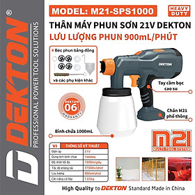 SÚNG PHUN SƠN PIN 21V BÌNH 1 LÍT KÈM 5 BÉC ĐỒNG M21-SPS1000 DEKTON - HÀNG CHÍNH HÃNG