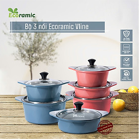Mua  CHÍNH HÃNG  Bộ 3 Nồi Vân Đá Ecoramic Chống Dính Đáy Từ – Đúc Nguyên Khối – Phủ Nano Ceramic – Dùng Cho Mọi Loại Bếp – Tặng Nhấc Nồi Silicon