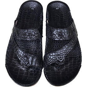 Dép da cá sấu Trường Hải quai ngang xỏ ngón màu đen sang trọng da cá sấu thật sắc sảo may viền chắc chăn, đế kếp mềm dẻo không trơn DN0789