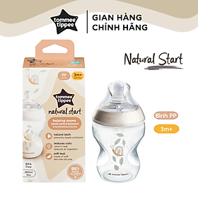 Bình Sữa PP Ty Siêu Mềm Tự Nhiên Tommee Tippee Natural Start 260ml, Núm Ty Của Bình 3-6 Tháng - Hoạ Tiết