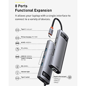 Hub chuyển Baseus type C ra các cổng HDMI, USB, SDcard, Lan- Hàng chính hãng