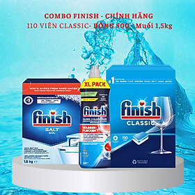 Combo rửa bát Finish: Nước Làm bóng chai 1150ml, Muối hộp 4kg, Bột Classic can 2,5kg - Chính Hãng