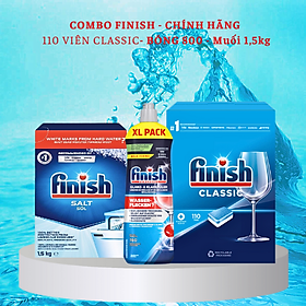 Combo viên rửa bát finish 100 viên + nước làm bóng finish 750ml + muối rửa bát finish 1,5kg dùng cho máy rửa bát