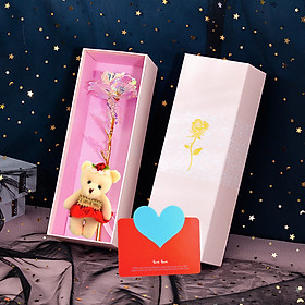 Quà Valentine, Quà 8/3 Ý Nghĩa Tặng Vợ, Tặng Mẹ, Tặng Bạn Gái - Hoa Hồng Galaxy Phát Sáng Golden Rose Có Đèn Led Kèm Gấu Bông Nhỏ Và Thiệp Chúc Mừng (New Version)