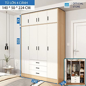 Tủ quần áo thương hiệu sib decor màu trắng phối vân gỗ sồi nhiều ngăn đa năng