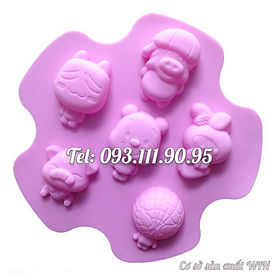 Mua Khuôn silicon làm bánh  rau câu  socola 6 con gấu  siêu nhân và các nhân vật hoạt hình – Mã số 1368