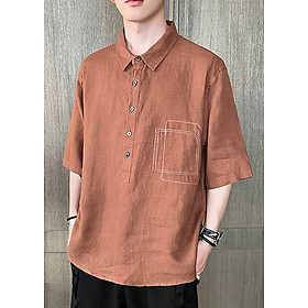 Áo sơ mi đũi nam form rộng cổ đức chui đầu ArticHunter, thời trang trẻ, thương hiệu chính hãng - Nâu - XL