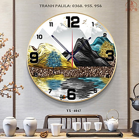 Mua Tranh Đồng Hồ Trang Trí - Đồng Hồ Pha Lê Tròn Họa Tiết Phong Cảnh Sông Núi Nghệ Thuật