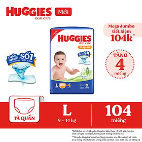 Tã quần Huggies Skin Care Mega Jumbo L100+4 miếng với tràm trà dịu da