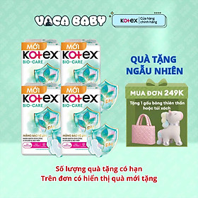 Combo 4 Gói Băng vệ sinh Kotex Biocare Ban Ngày Mặt bông siêu mỏng có cánh 23cm 16 miếng