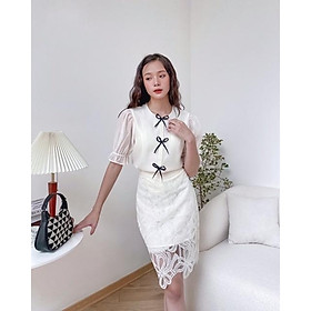 Chân váy ngắn họa tiết ren nơ sát viền hàng thiết kế vnt0822v14 by germe